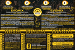 Back label of Organik Nation EVOMIX showing detailed nutrient charts, microbial blend, and organic soil composition for sustainable cannabis growth.