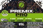 Close-up of Organik Nation PREMIX PRO label highlighting PUREGANIK premium living soil composition, biochar enrichment, and long-term soil fertility features.