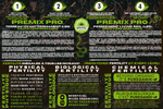 Back label of Organik Nation PREMIX PRO showing ingredient breakdown, soil fertility levels, and usage instructions for organic, no-till cannabis cultivation systems.