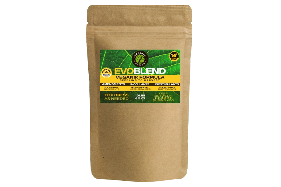 Organik Nation EVOBLEND veganik formula all-purpose organic fertilizer with bioactive amendments and inoculants for cannabis cultivation
